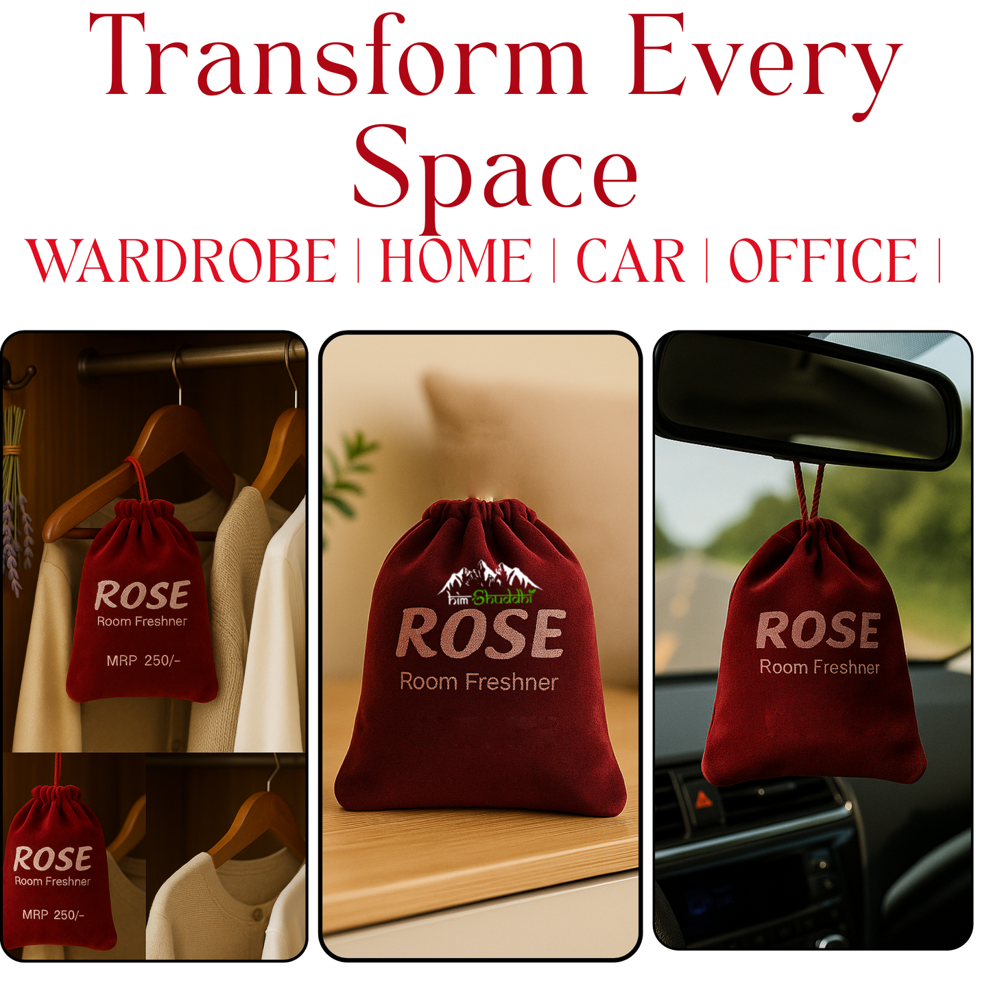 HimShuddhi Handmade Himalayan Rose Room or Air Freshner Pouch for Home, Office, Wardrobe, Cupbord & Car