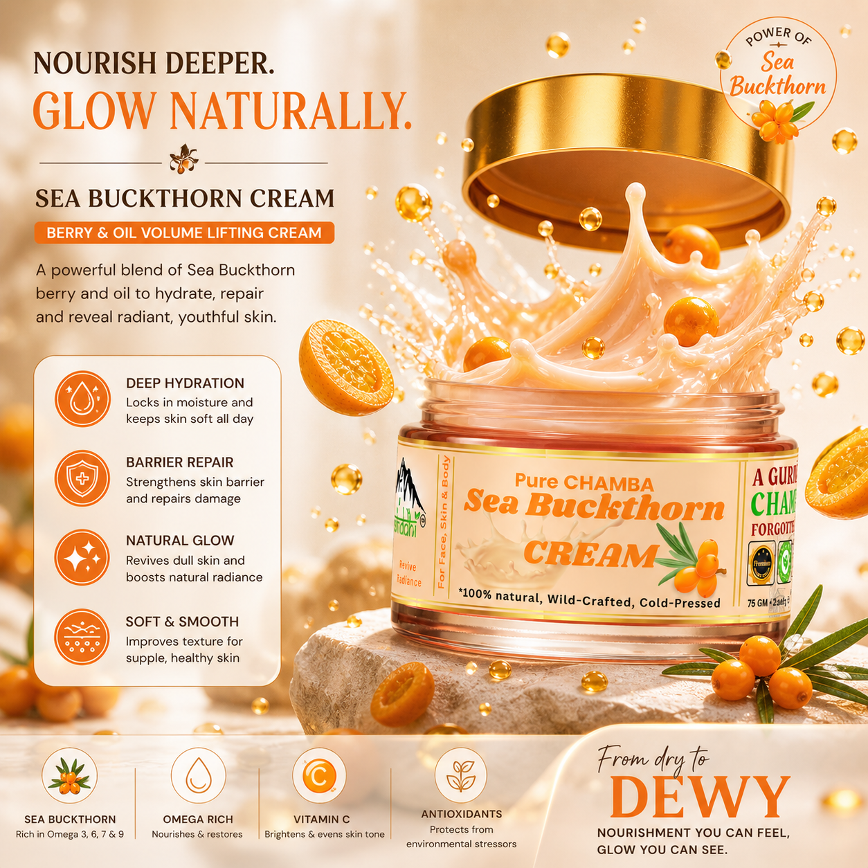 Pahadi 100% Pure Sea Buckthorn Cream -  50 gm